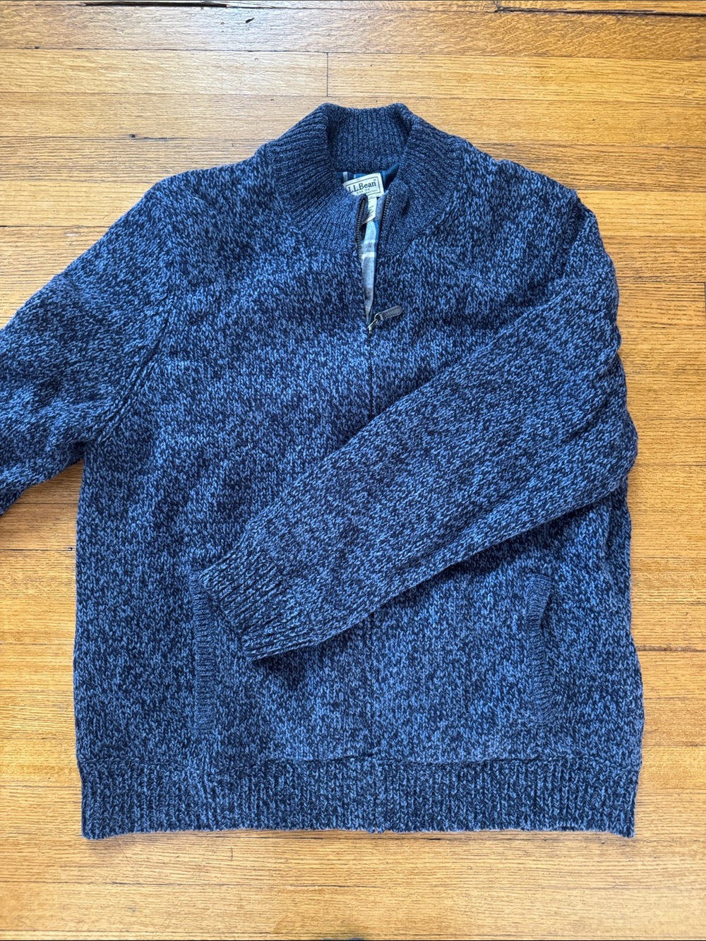 L.L. Bean Marled Black and White Zip-Up Sweater